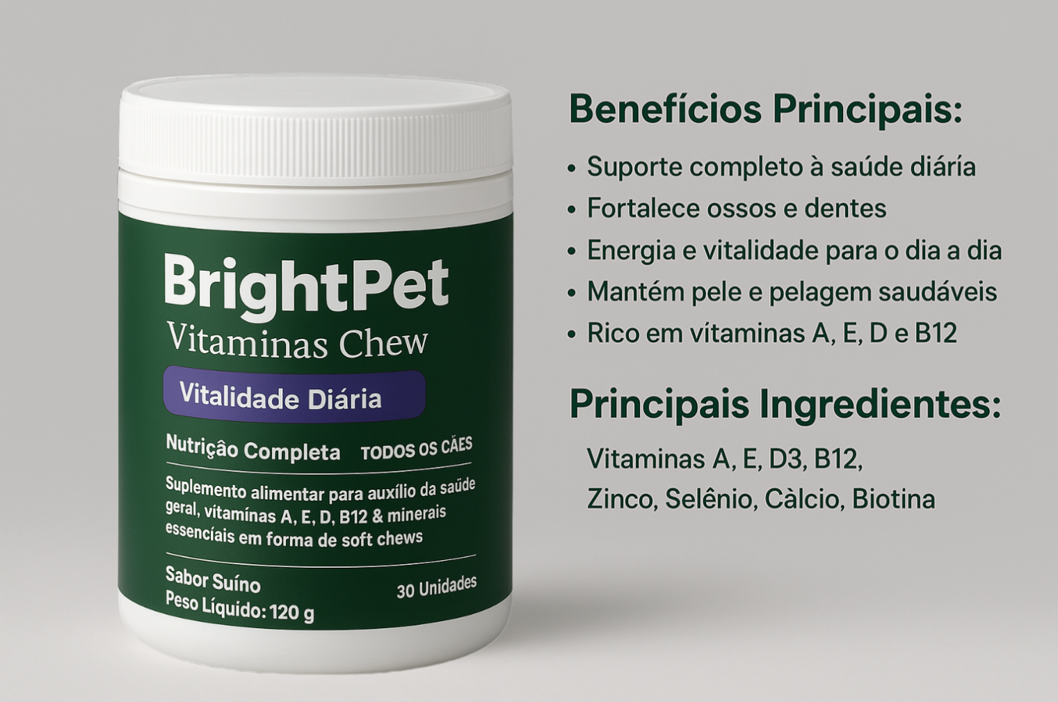 Brightpet Multivitaminas Para Cães A, E, D, B12
